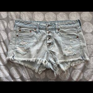 Abercrombie & Fitch Button Up Cut-off Light Blue Denim Jean Shorts Sz 27